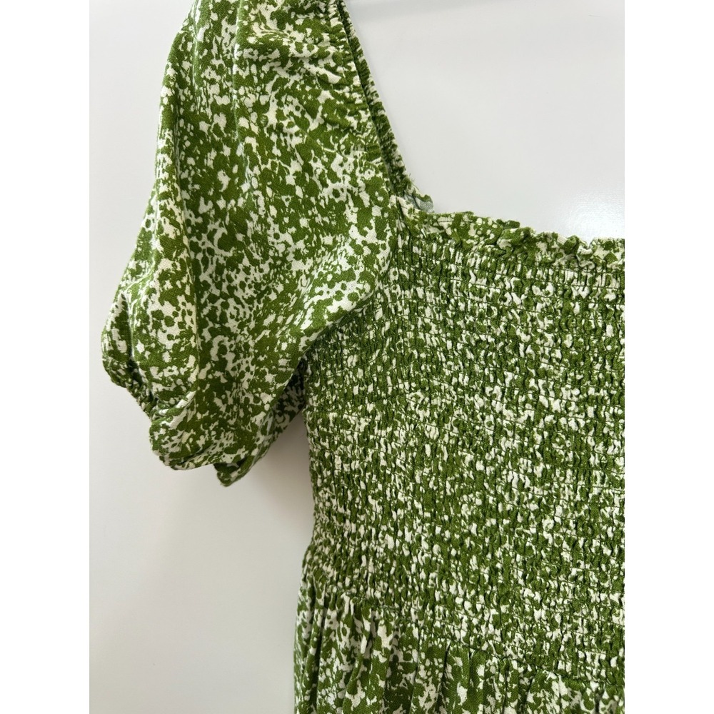 Abercrombie & Fitch Green Floral Linen Blend Smocked Puff Sleeve Midi Dress XL - Picture 5 of 12